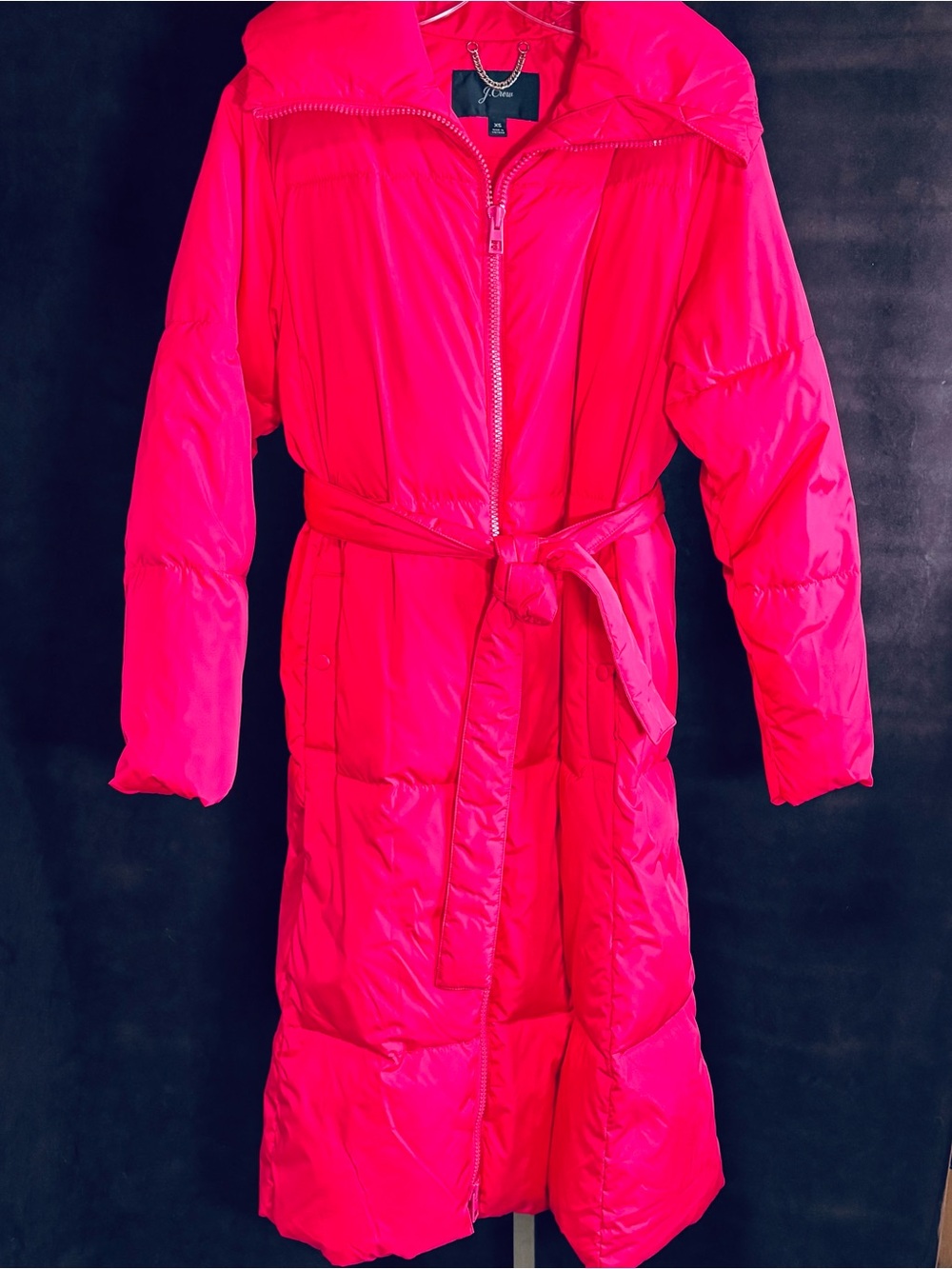 J. Crew Coral Puffer Long Coat w/Belt & Zip-up Front Size XS